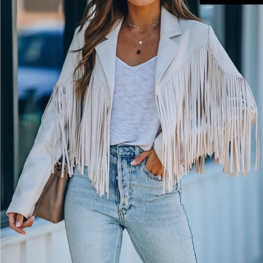 WALFORD CROPPED FRINGE FAUX SUEDE JACKET